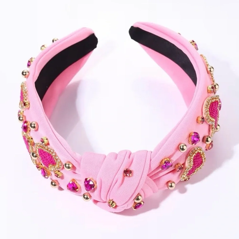 Pink Heart Embellished Headband